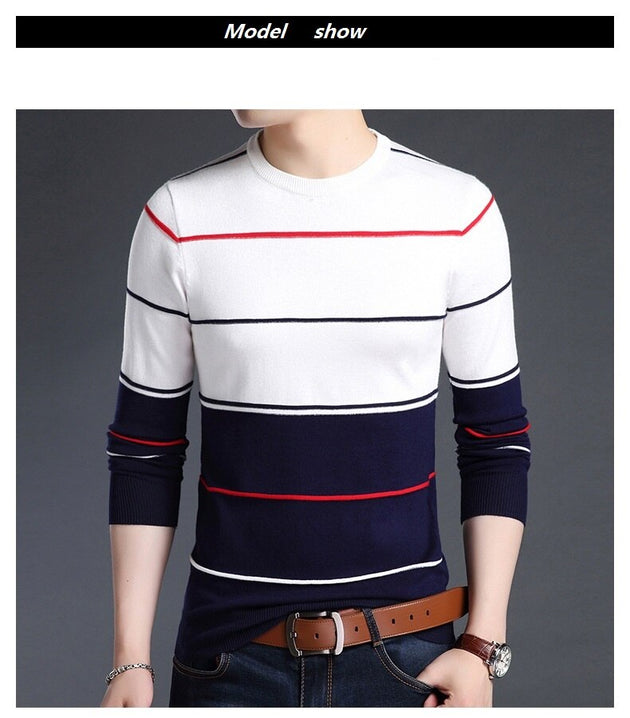 Men's O-Neck Striped Sweater Up To 3XL - TrendSettingFashions