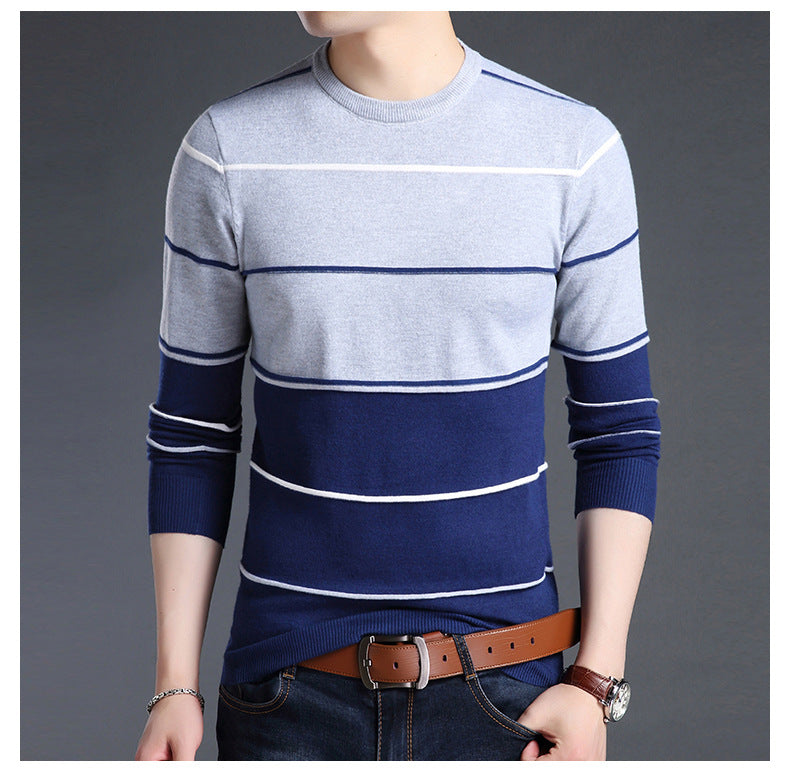 Men's O-Neck Striped Sweater Up To 3XL | TrendSettingFashions