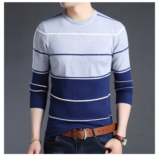 Men's O-Neck Striped Sweater Up To 3XL - TrendSettingFashions