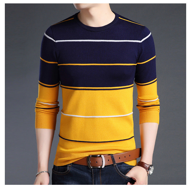 Men's O-Neck Striped Sweater Up To 3XL | TrendSettingFashions