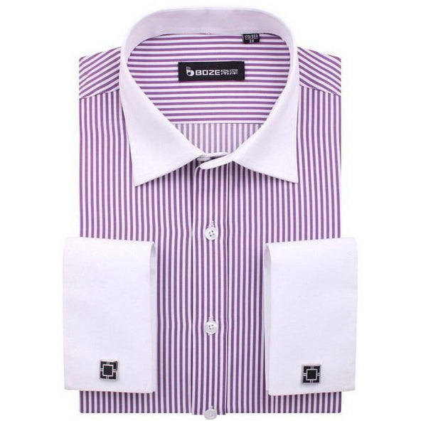 Men's French Cut Striped Dress Shirt with Luxury Button Cuffs ...