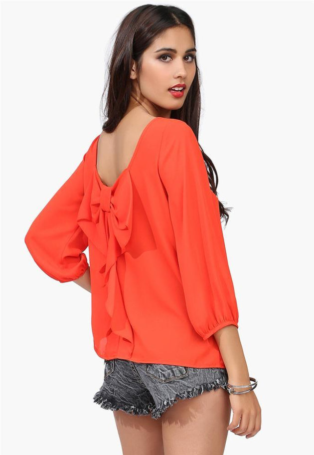 Women's Gorgeous Bow On Back Chiffon Blouse | TrendSettingFashions