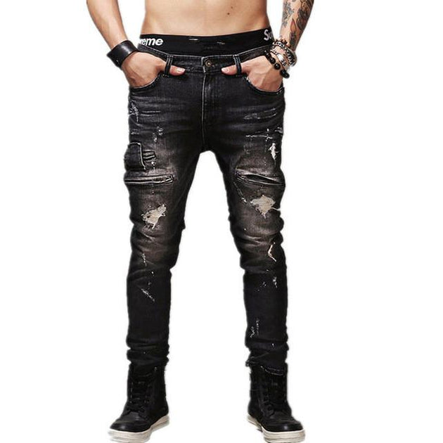 Men's Ripped Biker Jeans Up To Size 40 