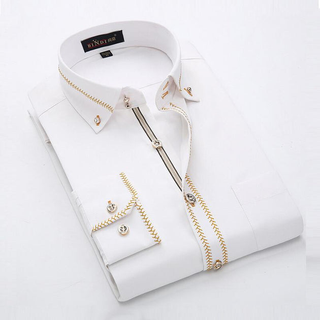 men's white and gold dress shirt