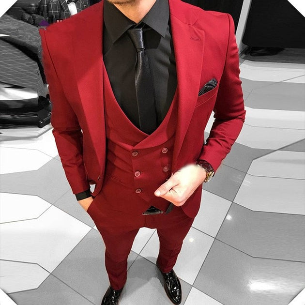 Men's Custom Red Tuxedo (Jacket + Pants + Vest) Up To 6XL ...