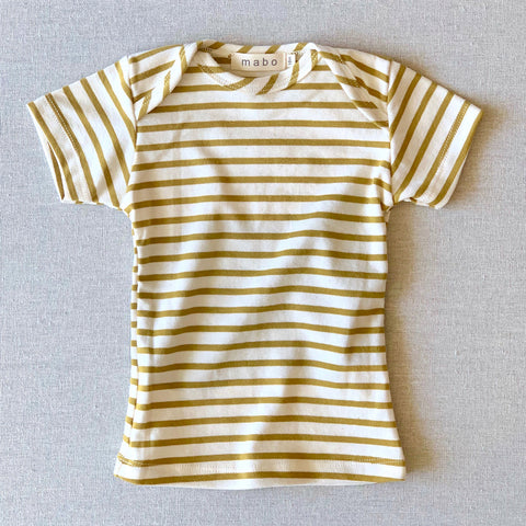 Cotton SS Lap Tee - Natural/Chartreuse Stripe