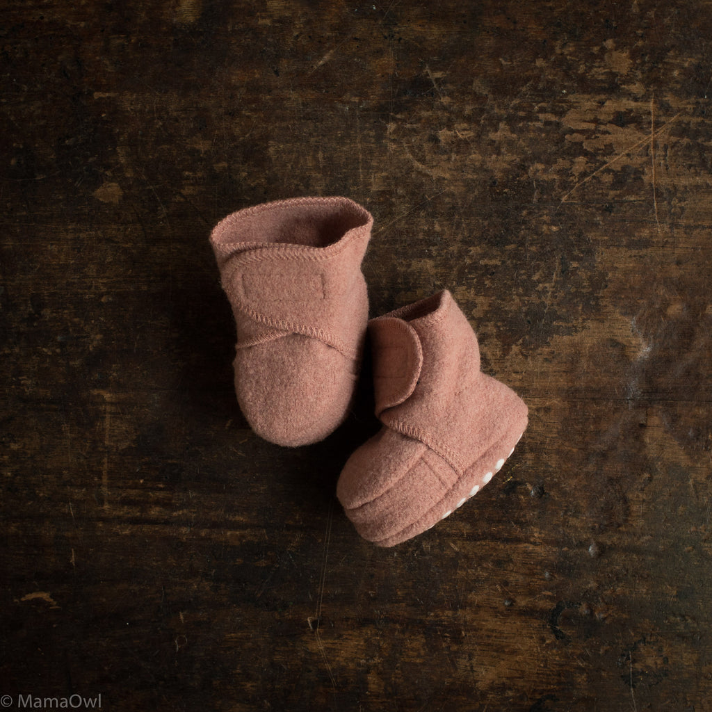 Organic Boiled Wool Booties - Rose 