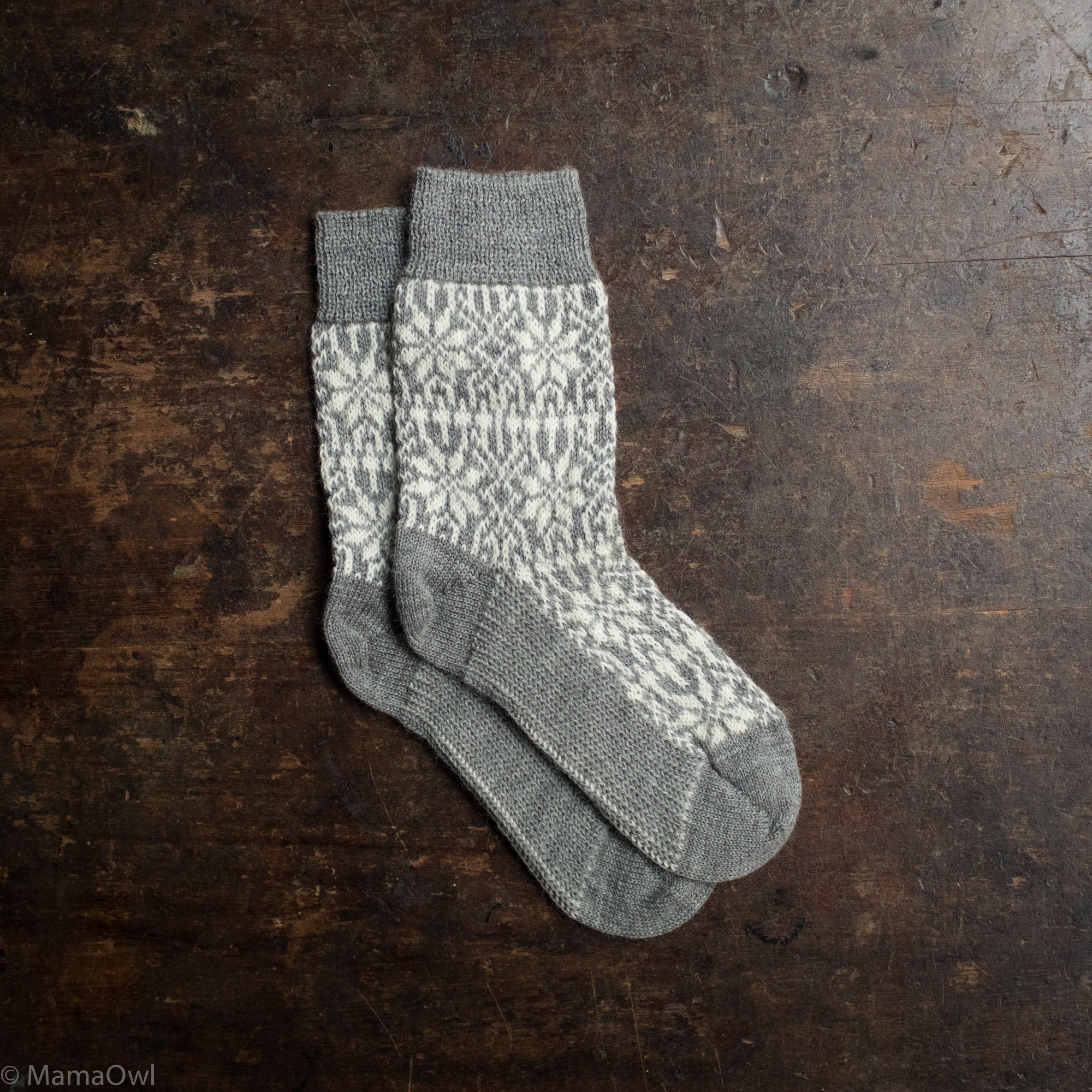 Adults Wool Nordic Star Socks - Grey/Natural, MamaOwl