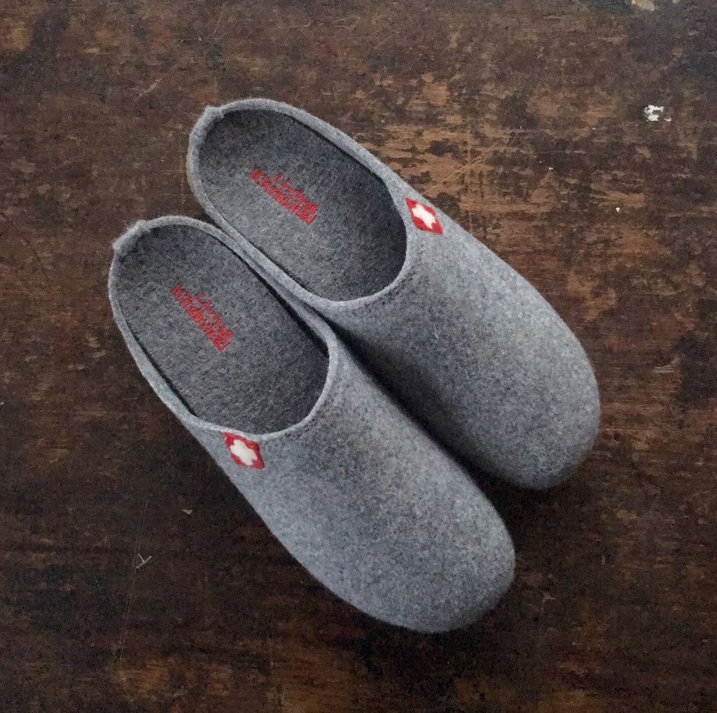 Adult Boiled Wool Swiss Cross Slippers 