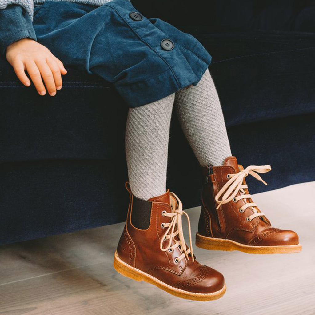 Kids Lace Up Vintage Boots w/ - Dark Brown – MamaOwl