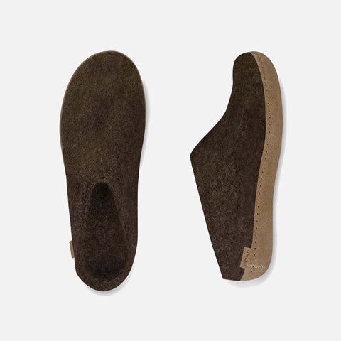 Adult's Felted Wool Open Heel Slipper - Brown