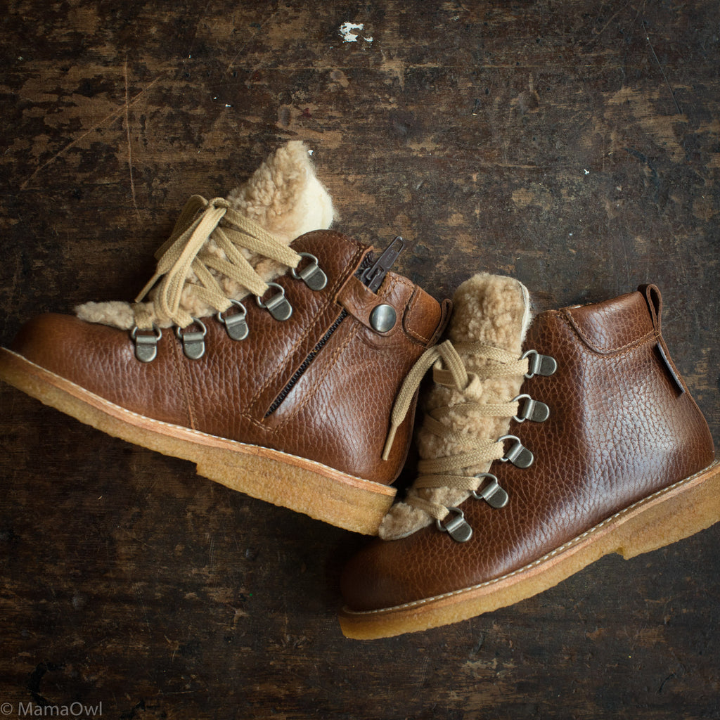 sheepskin lace up boots