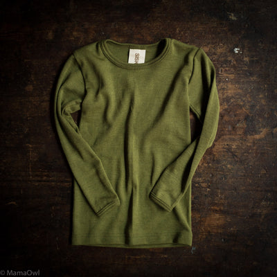 Engel Organic Merino Wool/Silk Women's Long Sleeved Shirt - Olive