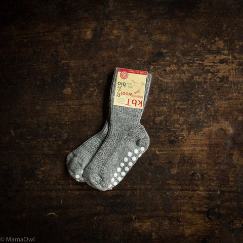 Wool Socks with Stoppers - Grey Melange