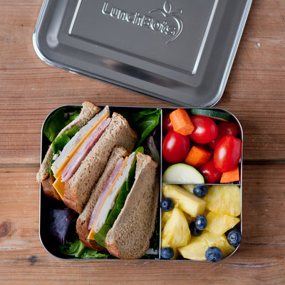 LunchBots Large Trio Stainless Steel Lunch Container -Three Section Design  for Sandwich and Two Sides - Metal Bento Lunch Box - Eco-Friendly 