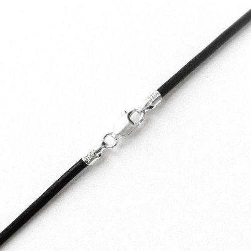 Black Leather Cord Necklace with Sterling Silver Lobster Claw Clasp - 3.00mm Length - 16