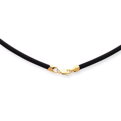 Goldia 14K Yellow Gold 2mm 16in Black Leather Cord Necklace