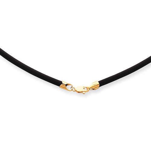 Black Leather Cord Necklace with 14K Gold Lobster Claw Clasp - 1.50mm Length - 16