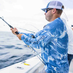 Huk® Fishing Shirt - Blue, Large S-23257BLU-L - Uline