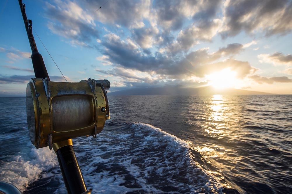 deep sea fishing reel on boat