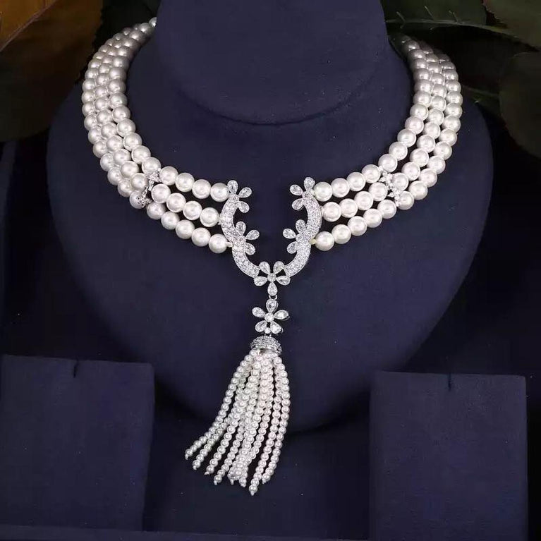 Her Home Top New Fashion 3 Layer Pearl Chains Necklaces Cubic Zircon Micro Pave Setting Women Party Accessoriers Jewellery