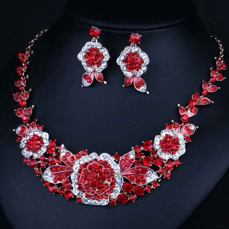 Zlxgirl Luxury Colorful women&#39;s Flower necklace And earring jewelry sets fine wedding bridal accessories sets