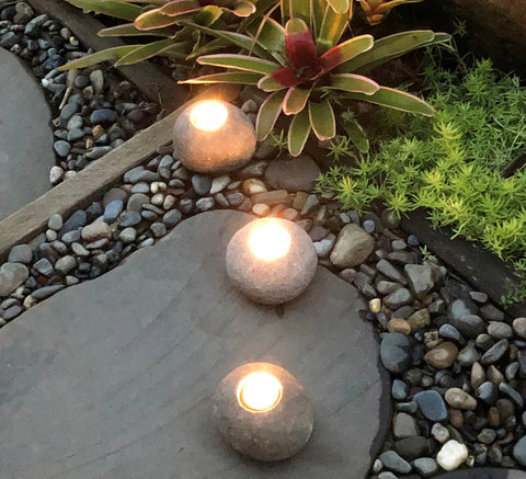 natural stone candle - set of 3