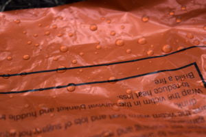 Water droplets on SOL Emergency Blanket