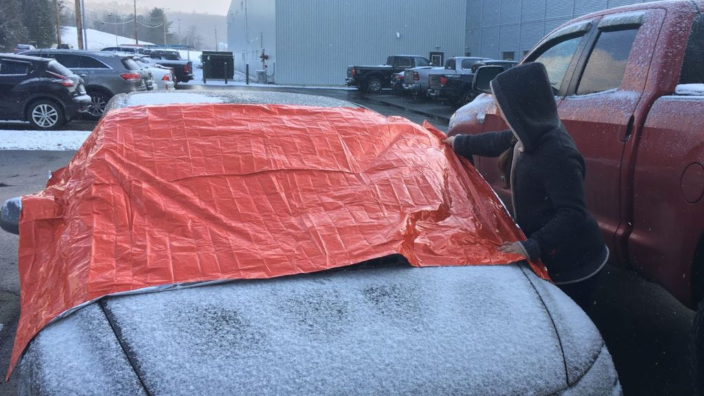 Emergency Blanket as windshield cover