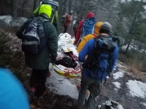 Injured hiker being carried off mountain