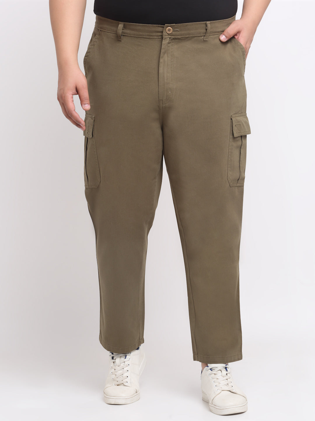 Men's Beige Cuffed Hem Cargo Trousers