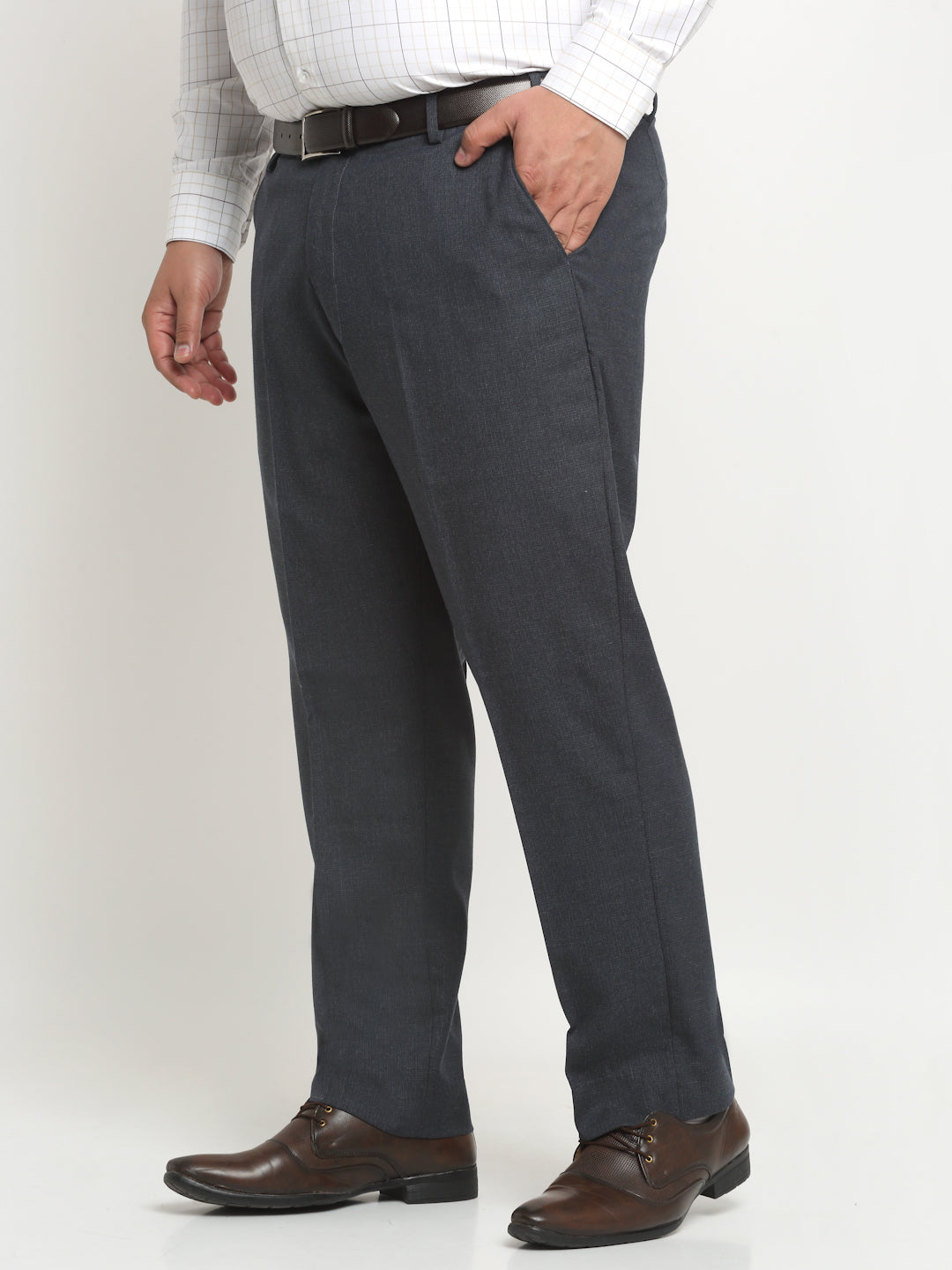 Buy STOP Charcoal Solid Polyester Viscose Slim Fit Men's Work Wear Trousers  | Shoppers Stop