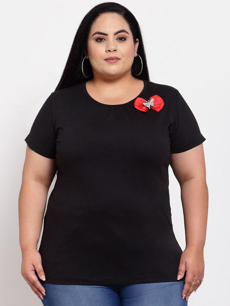 plusS Plus Size Black Full Sleeve Longline Cotton T-shirt –
