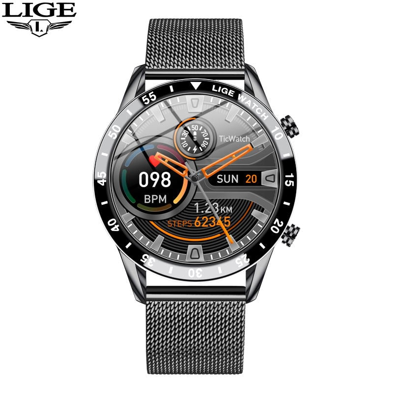 LIGE 2022 Full Circle Touch Screen Steel Band Luxury Bluetooth Call Men Smart Watch Waterproof Sport Activity Fitness Watch+Box