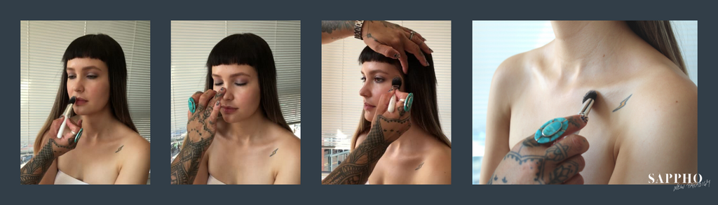 Pro Makeup Artist applying ski luminizer showing technique in multiple steps