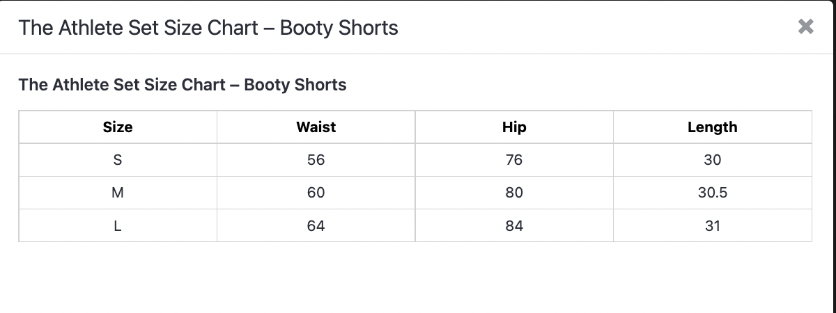 Athlete Booty Shorts Size Chart – The LFG Squad