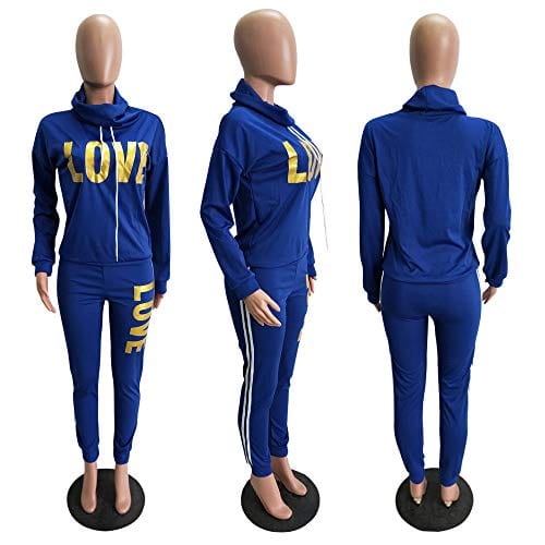 Women's 2 Piece Tracksuit Set Letter Print Cowl Neck Long Sleeve Sweat –  Mollyscores Graphics