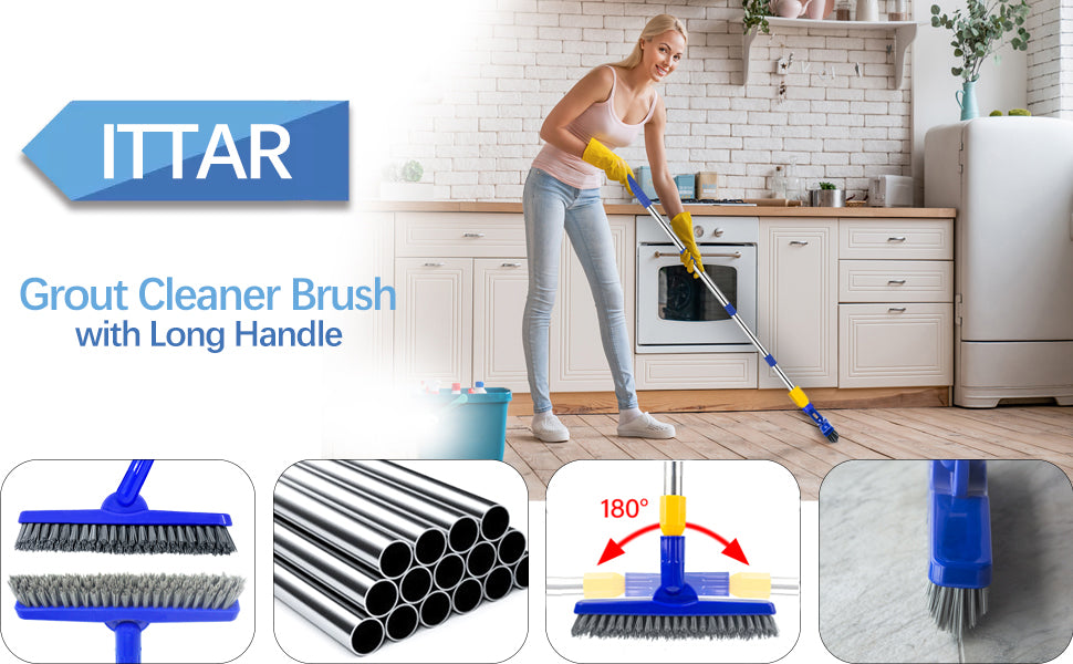 Floor Scrub Brush, ITTAR Cleaning Scrubber with Long Handle & Small Grout  Brush