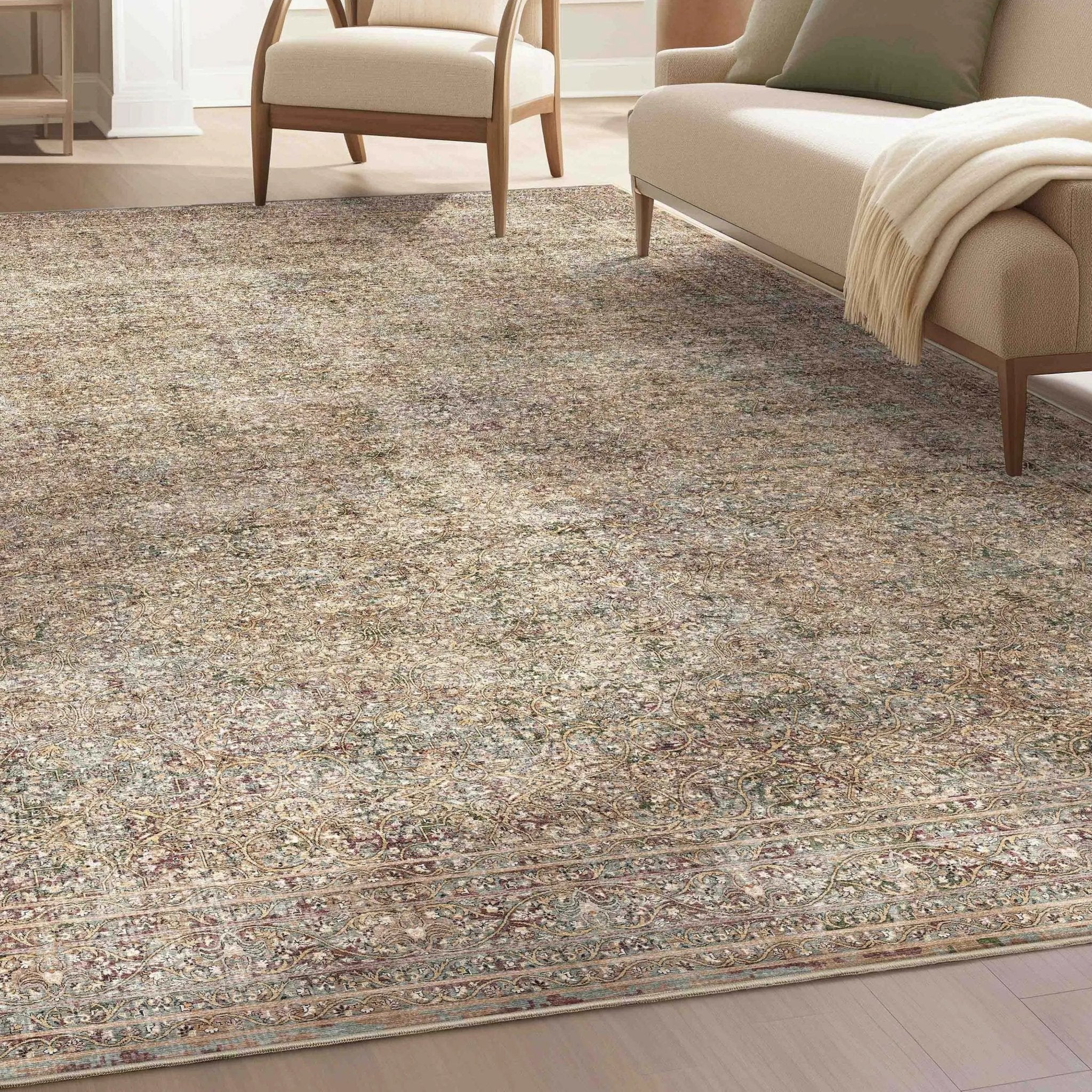 Asha Juliette Vintage Persian Oriental Beige Washable Flat
