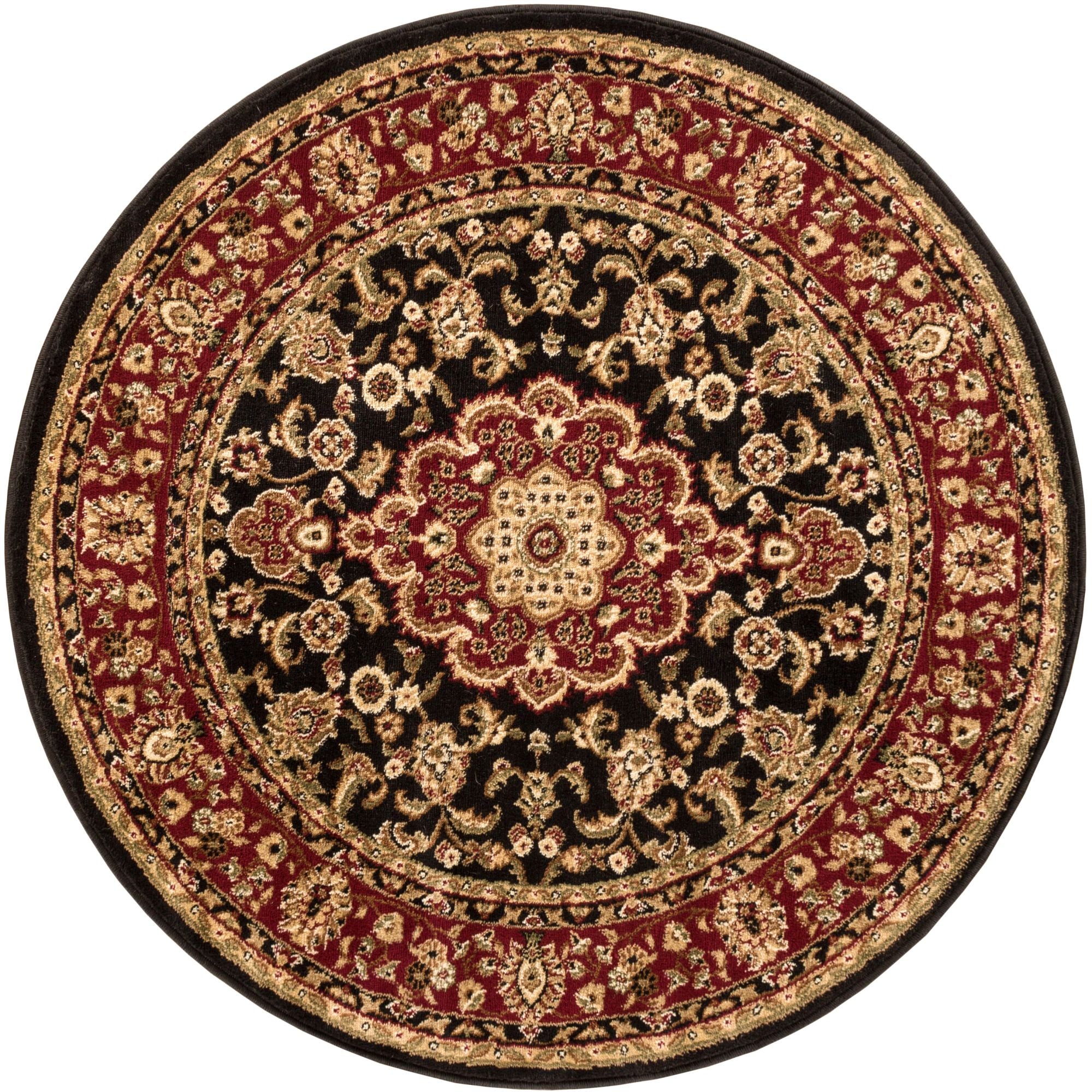 Medallion Kashan Black Traditional Round Rug | Well Woven