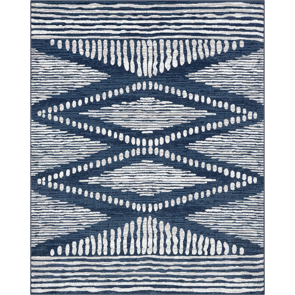 Dulcet Aosta Tribal Diamond Pattern Blue Area Rug DU-134 | Well Woven