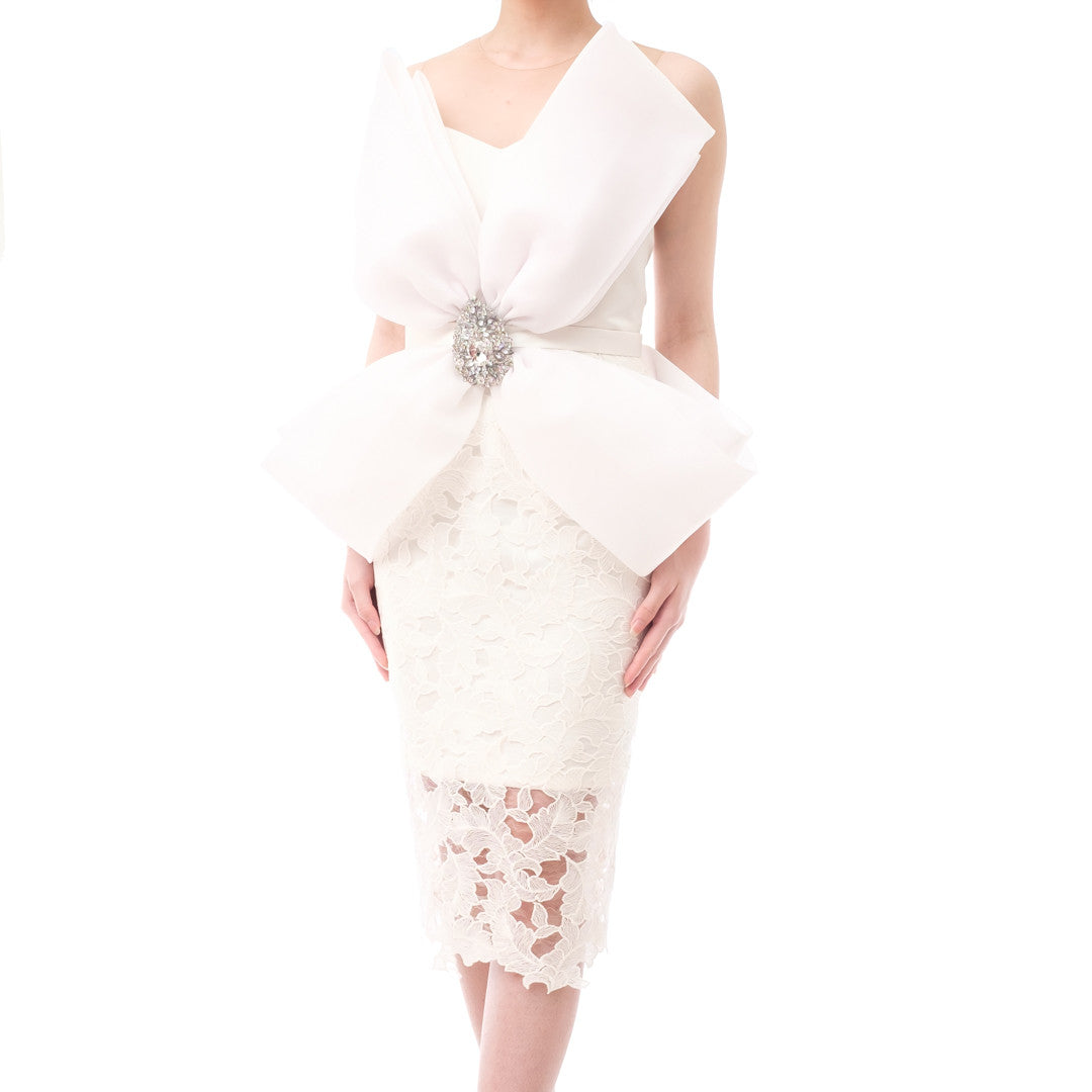 BIG RIBBON DRESS - WHITE | Royale Collier