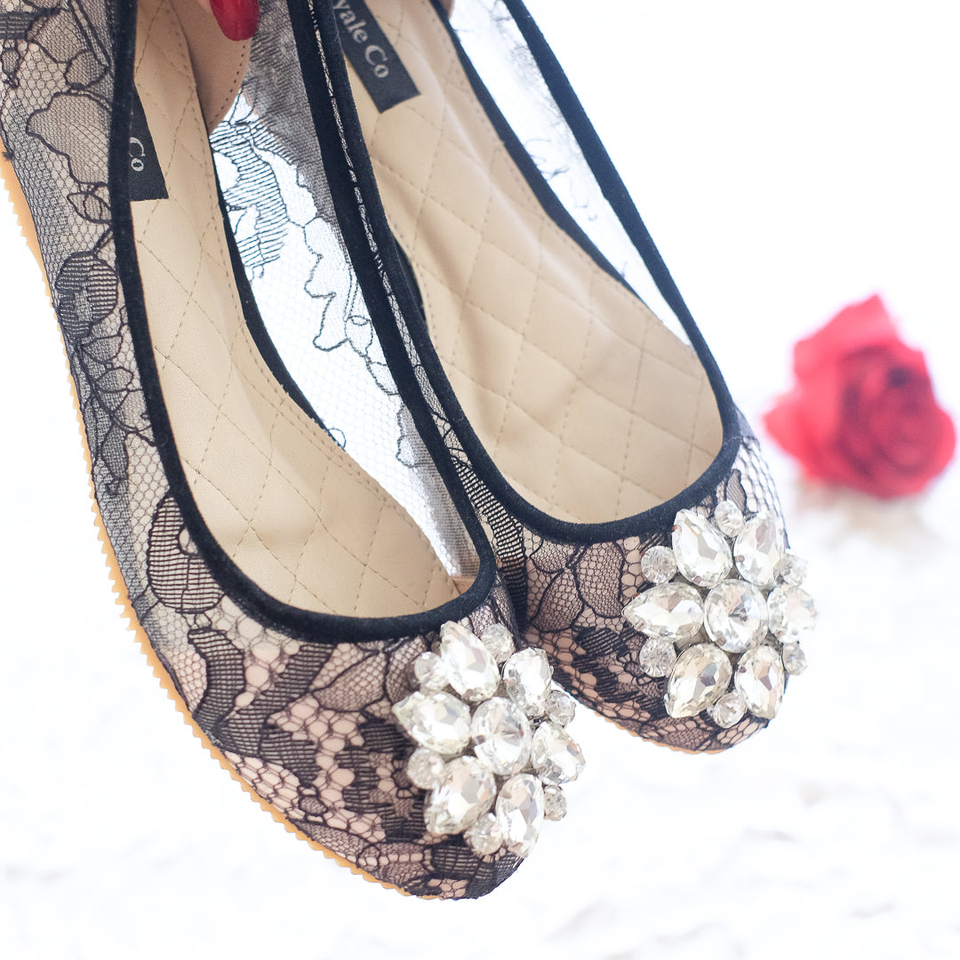 black lace flat shoes