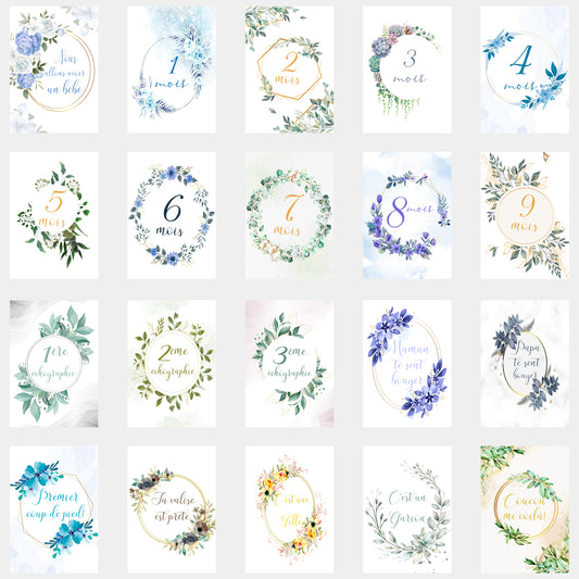 Carte étape grossesse, cartes mois par mois grossesse, Papier photo  finition glacé, cartes évolution grossesse à florale vert 7 motifs au choix  (Renard) : : Produits Handmade