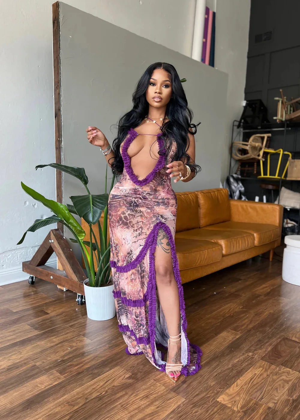 Women's Mesh Halter Slit Dress - Image 3