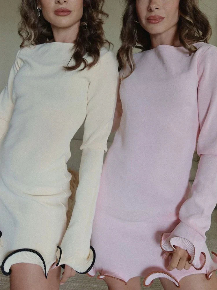 Naya Long Sleeve Contrast Ruffle Knit Mini Dress - Image 6