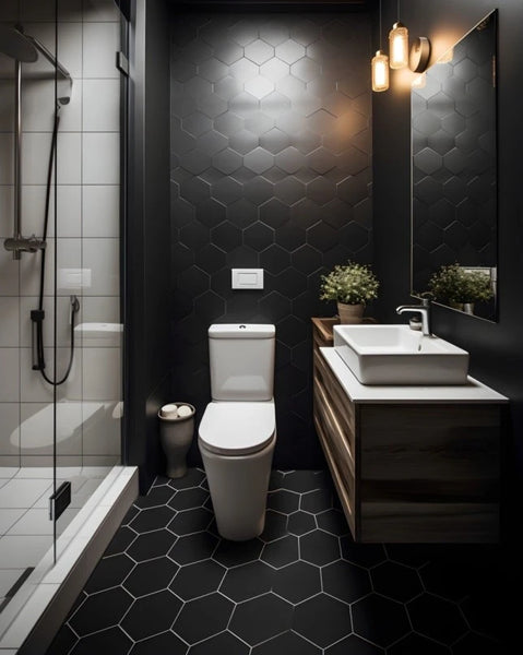 Hexagon tiles in the bathroom