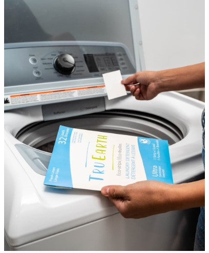 Tru Earths' laundry detergent strips.