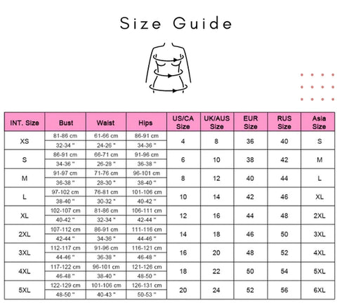size chart fashionfoxy
