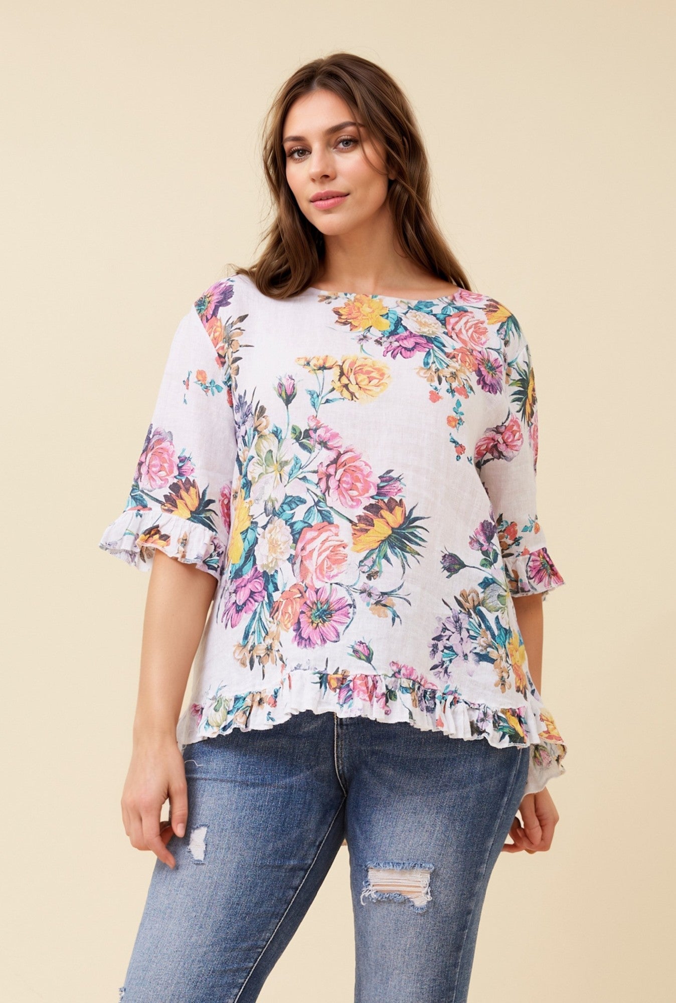 FRILA FLORAL LINEN TOP